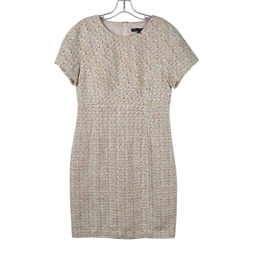 Brooks Brothers Tweed Dress Women Pink Green Metallic Professional Luxury 10